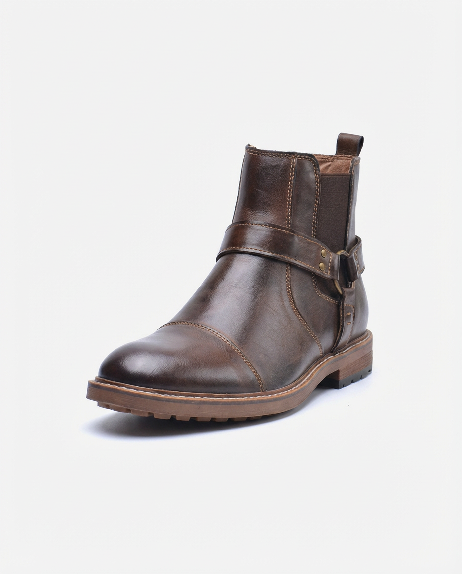 Dark Brown Leather Harness Chelsea Boots | GRAND London GL-A25_130
