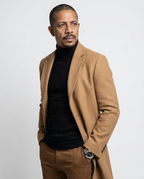 Camel Fitted Single-Breasted Overcoat | GRAND London