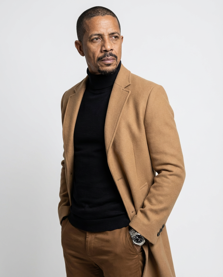 Camel Fitted Single-Breasted Overcoat | GRAND London