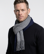 Navy Fringed Long Knit Scarf | grand London