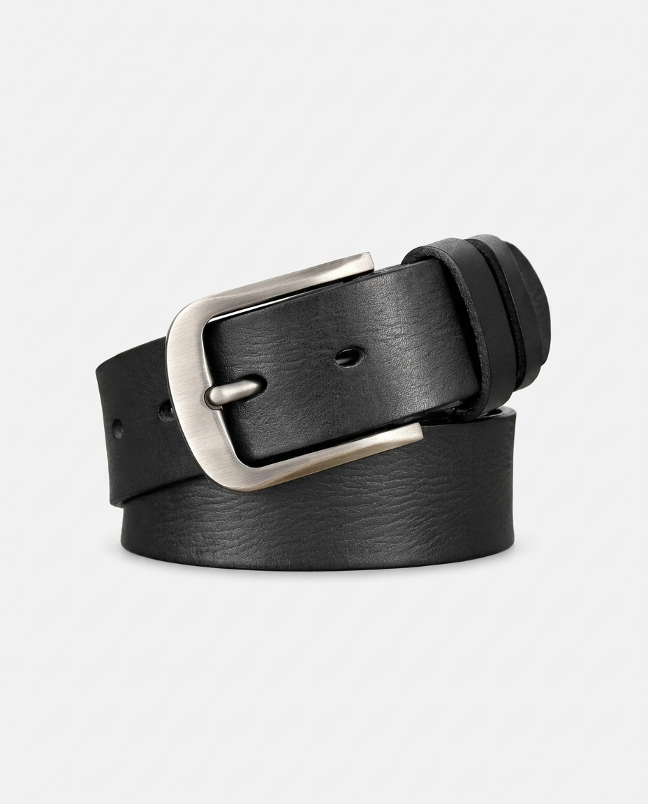 Black Brushed Buckle Leather Belt | GRAND London