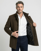 Brown Wool Blend Stand Collar Coat | GRAND London