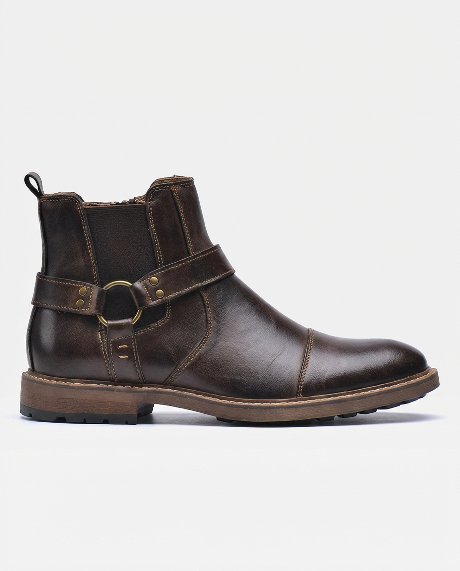 Dark Brown Leather Harness Chelsea Boots | GRAND London GL-A25_130