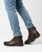 Brown - Leather Cap-Toe Side Zip Boots | GRAND London