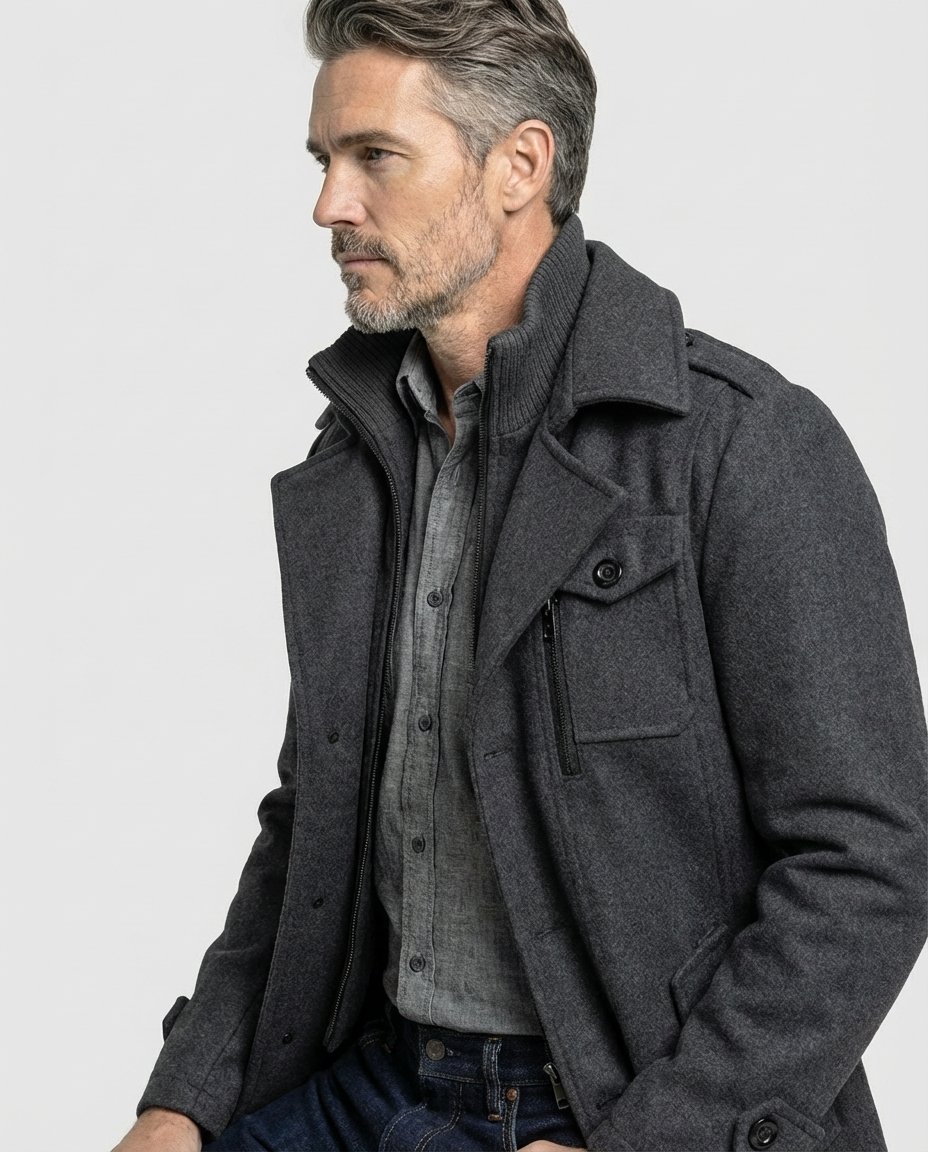 Grey Wool Blend Zip-Front Coat | GRAND London