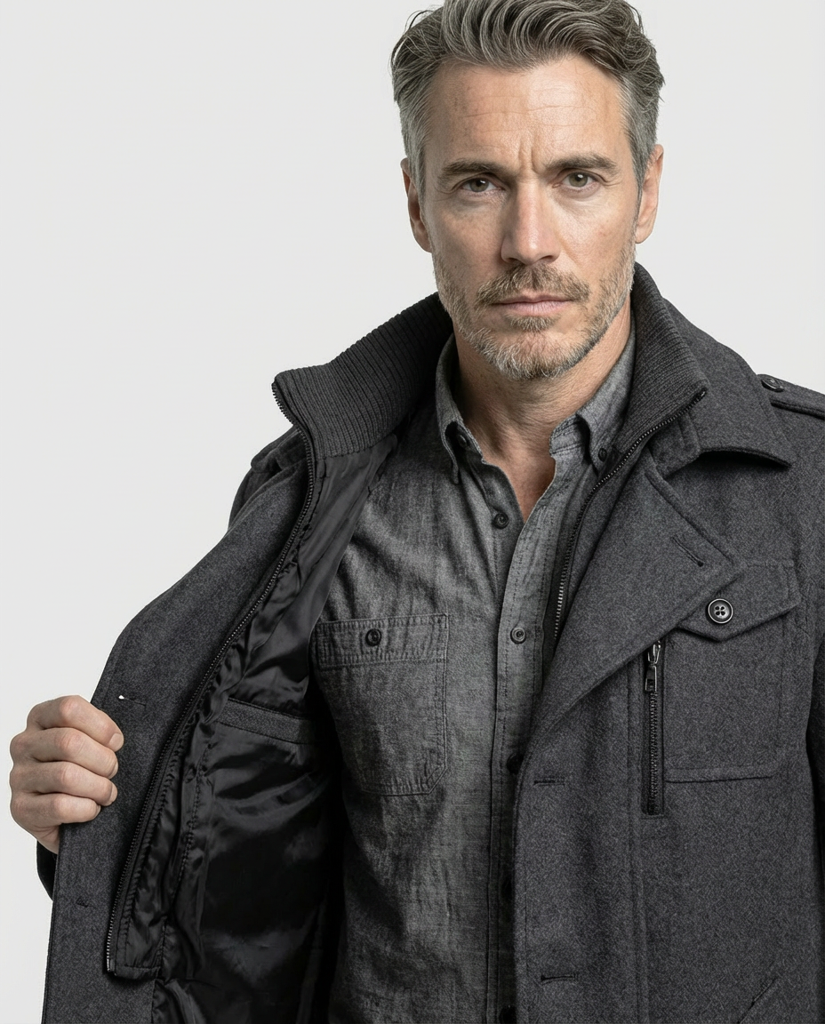 Grey Wool Blend Zip-Front Coat | GRAND London