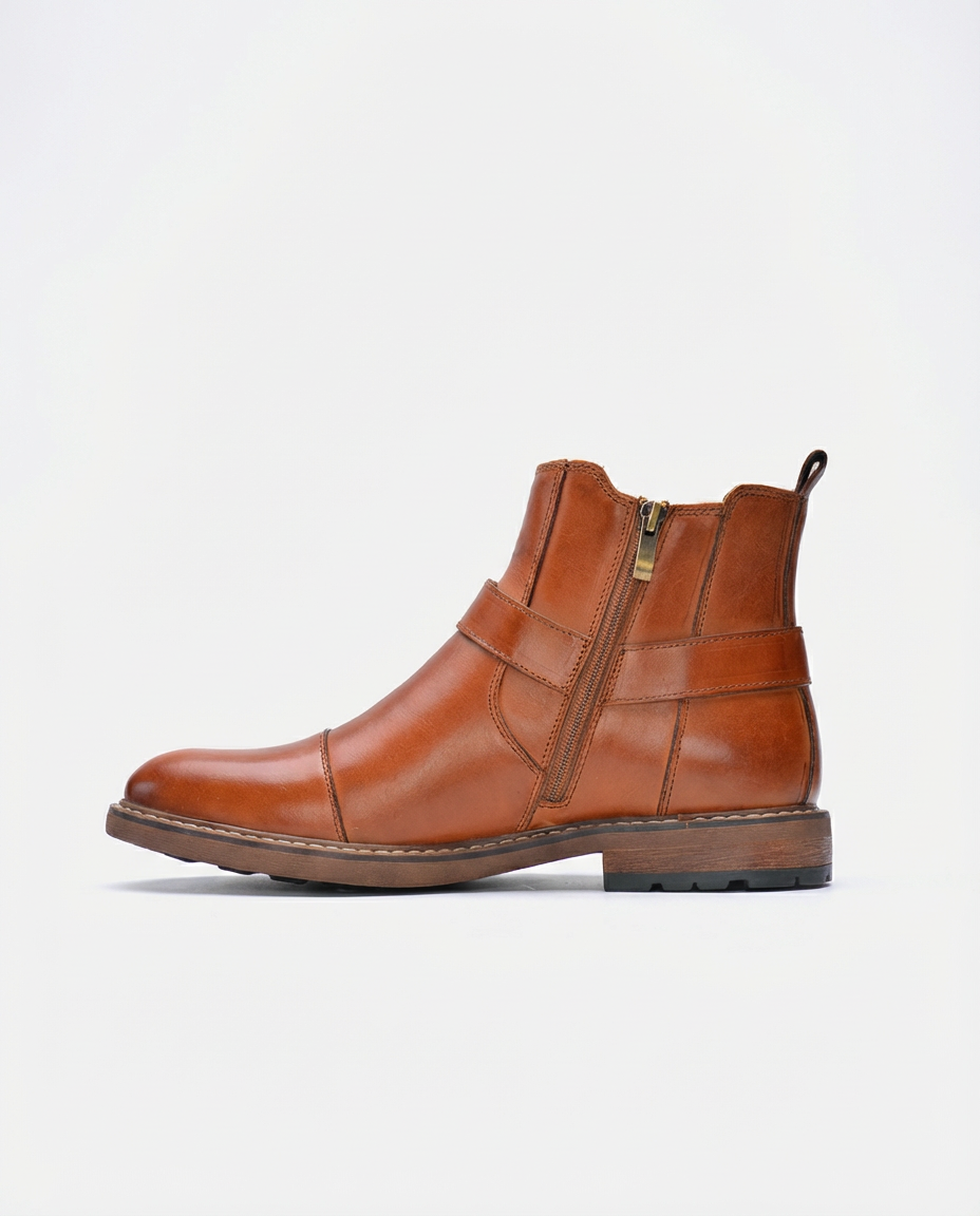 Brown Leather Harness Chelsea Boots | GRAND London