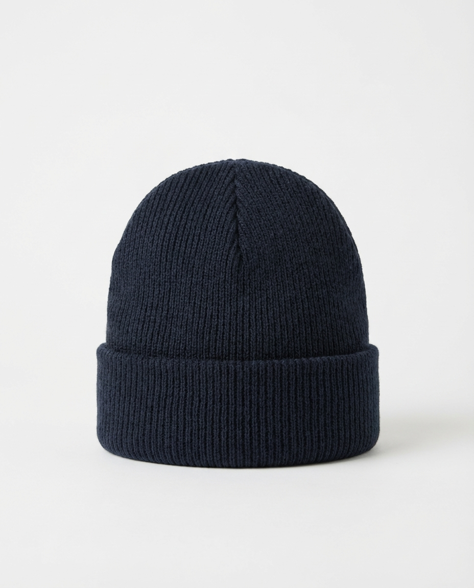 Navy Ribbed Turn-Up Beanie | GRAND London