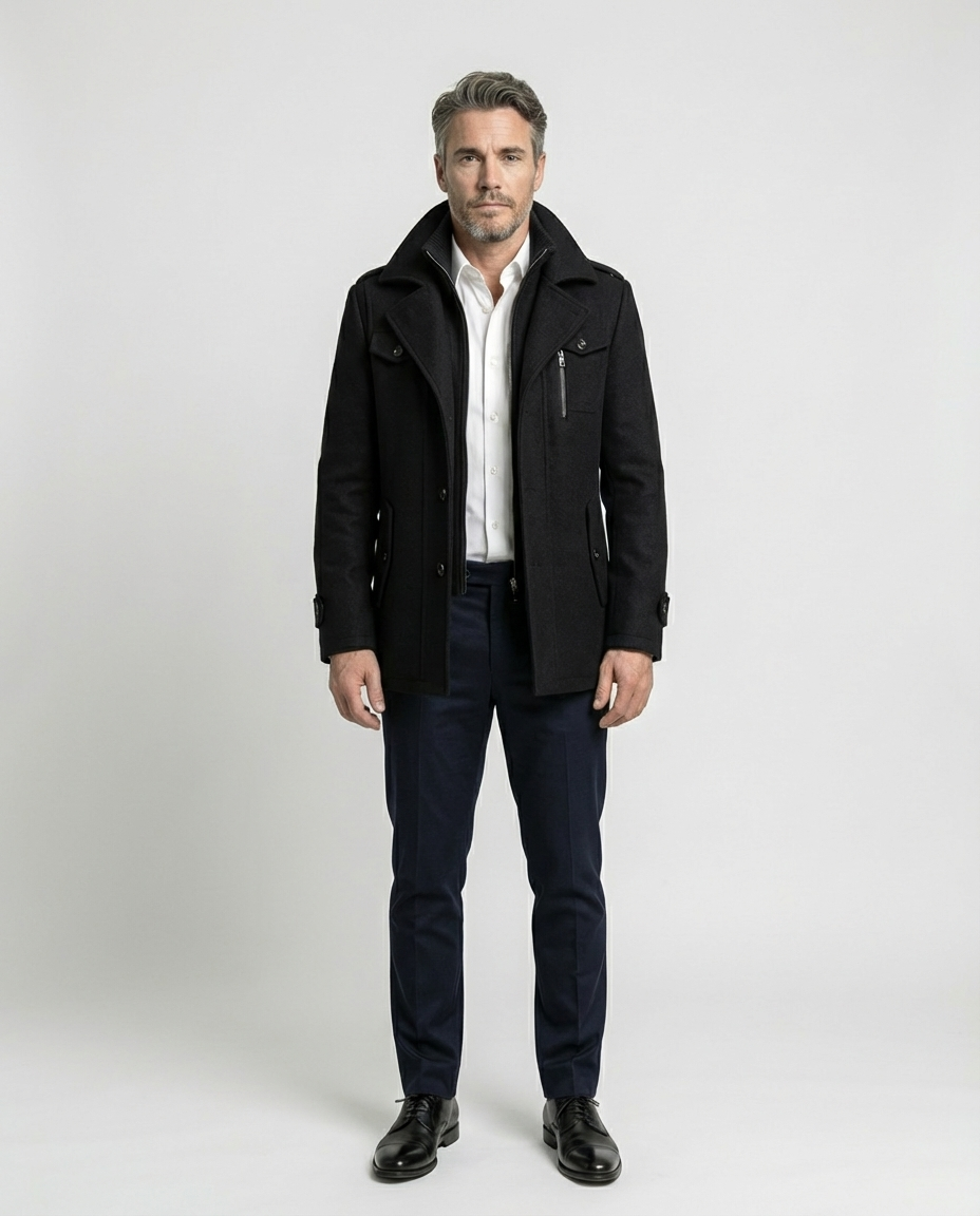 Black Wool Blend Zip-Front Coat | GRAND London