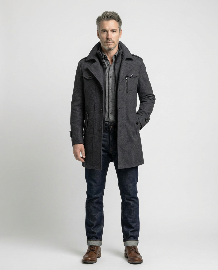 Grey Wool Blend Zip-Front Coat | GRAND London