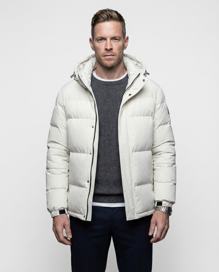 White Removable Hood Quilted Puffer Jacket | GRAND London