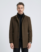 Brown Wool Blend Stand Collar Coat | GRAND London