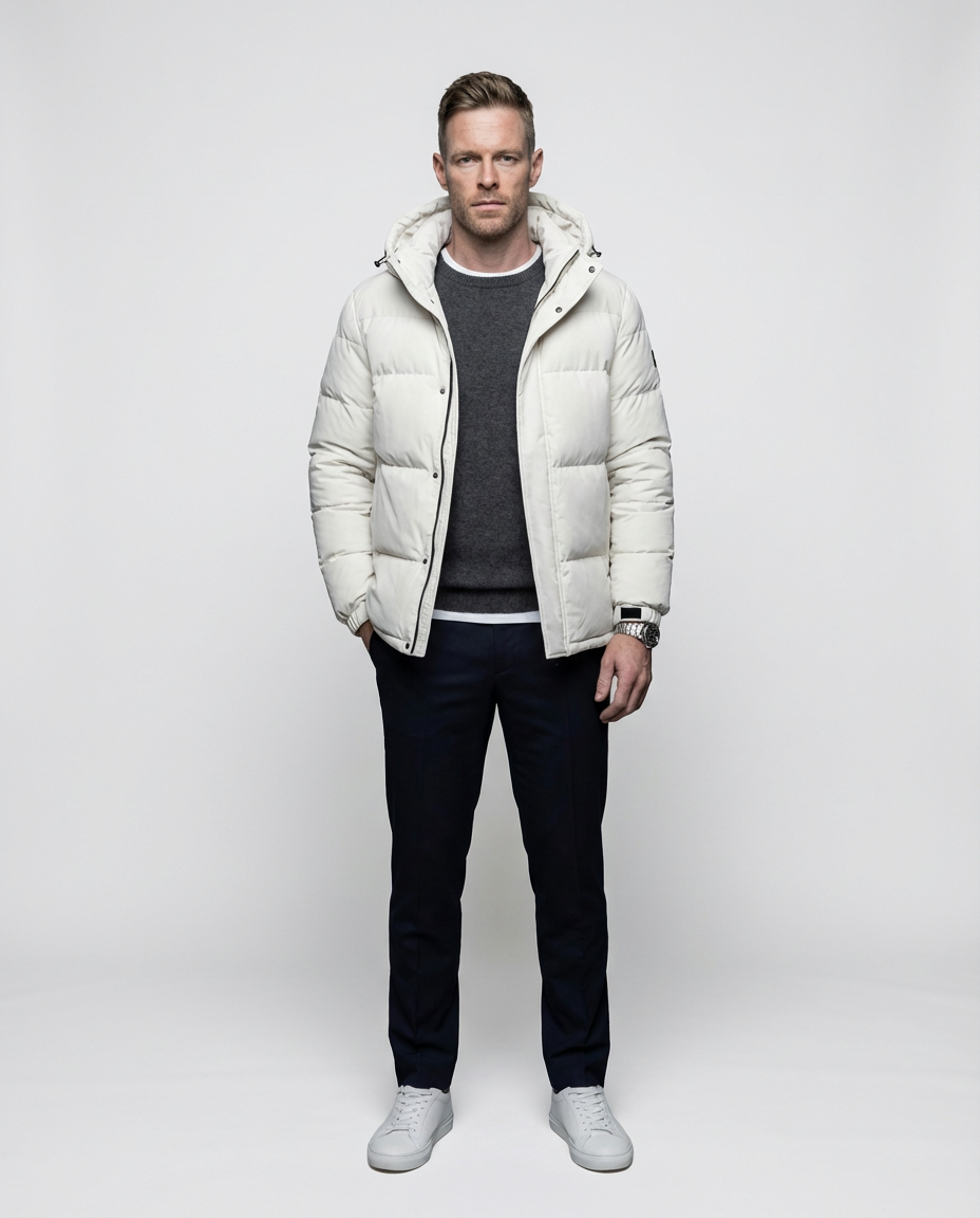 White Removable Hood Quilted Puffer Jacket | GRAND London
