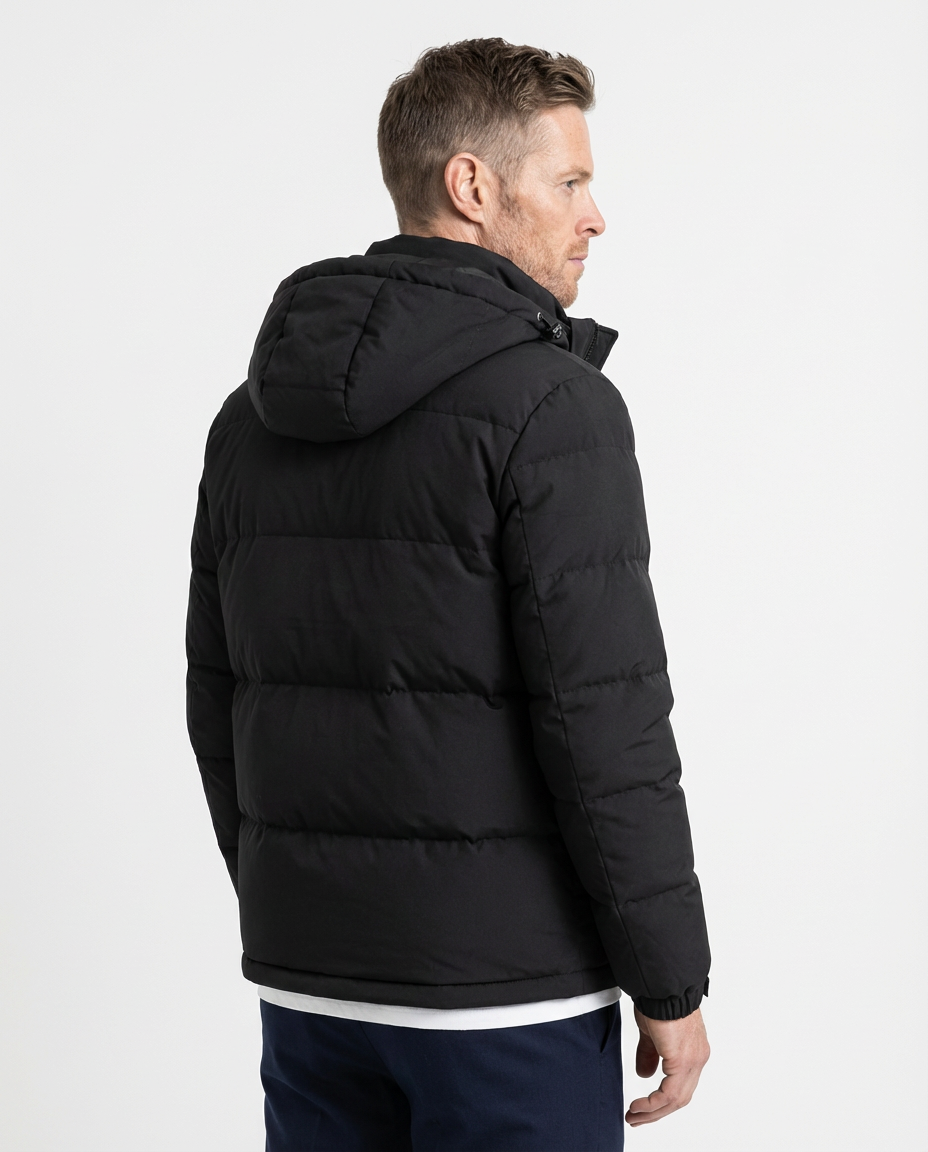 Black Removable Hood Quilted Puffer Jacket | GRAND London