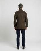 Brown Wool Blend Stand Collar Coat | GRAND London