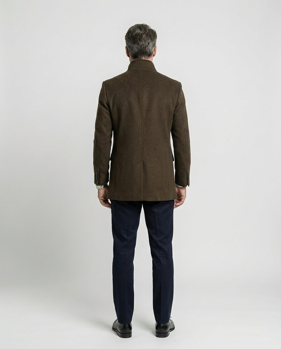 Brown Wool Blend Stand Collar Coat | GRAND London
