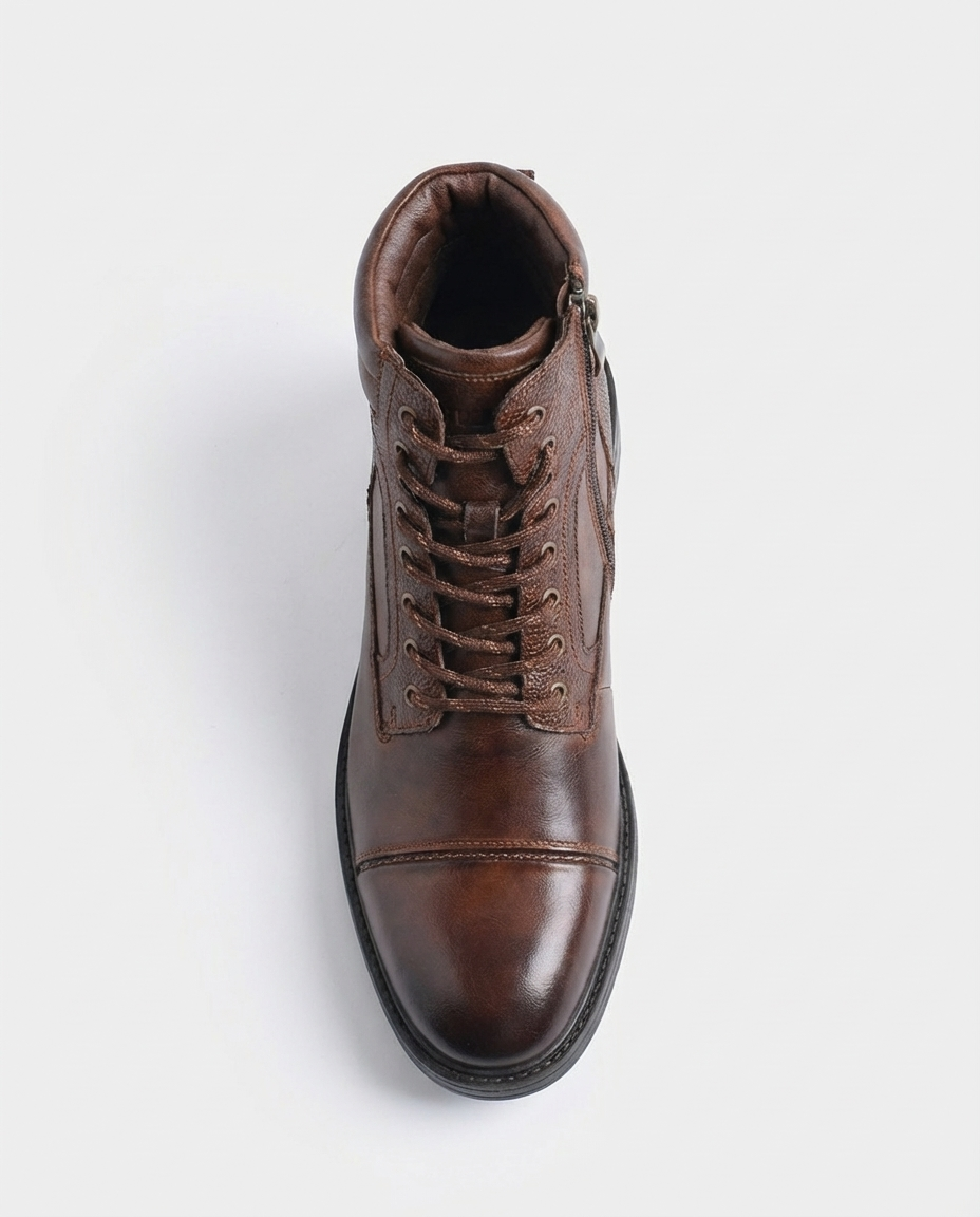 Brown - Leather Cap-Toe Side Zip Boots | GRAND London