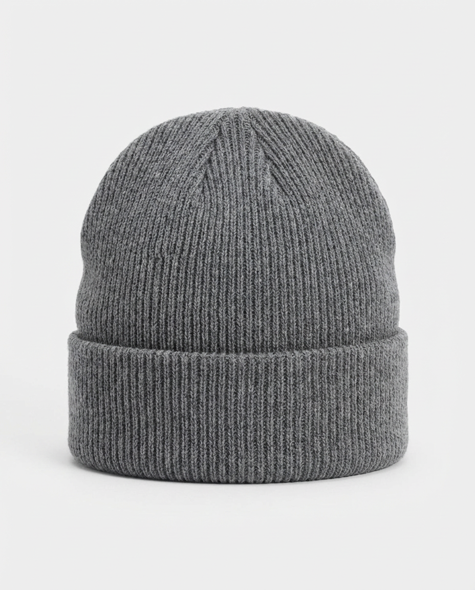 Grey Ribbed Turn-Up Beanie | GRAND London