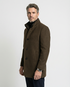 Brown Wool Blend Stand Collar Coat | GRAND London
