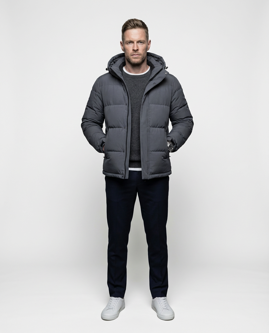 Grey Removable Hood Quilted Puffer Jacket | GRAND London