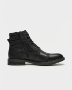 Black - Leather Cap-Toe Side Zip Boots | GRAND London