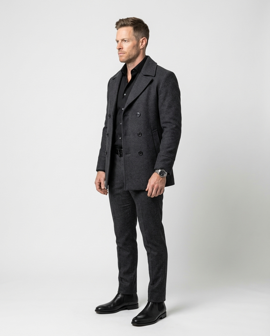Grey Double-Breasted Pea Coat | GRAND London