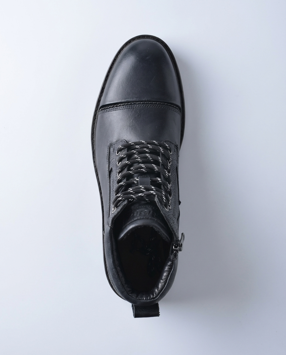 Black - Leather Cap-Toe Side Zip Boots | GRAND London