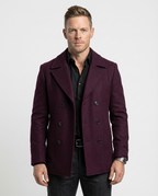 Burgundy Double-Breasted Pea Coat | GRAND London