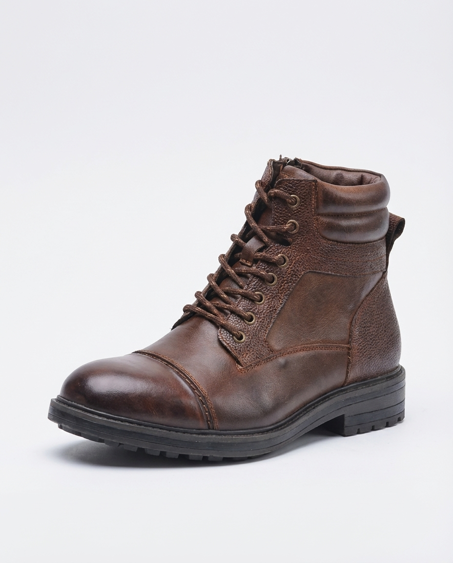 Brown - Leather Cap-Toe Side Zip Boots | GRAND London