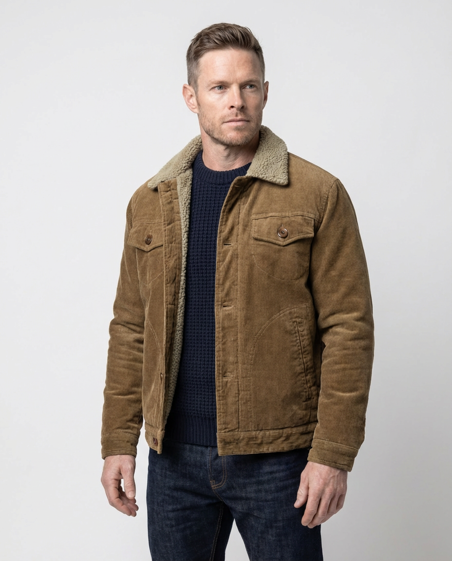 Brown Men's Corduroy Lined Trucker Jacket | GRAND London 