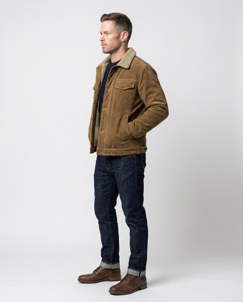 Brown Men's Corduroy Lined Trucker Jacket | GRAND London 