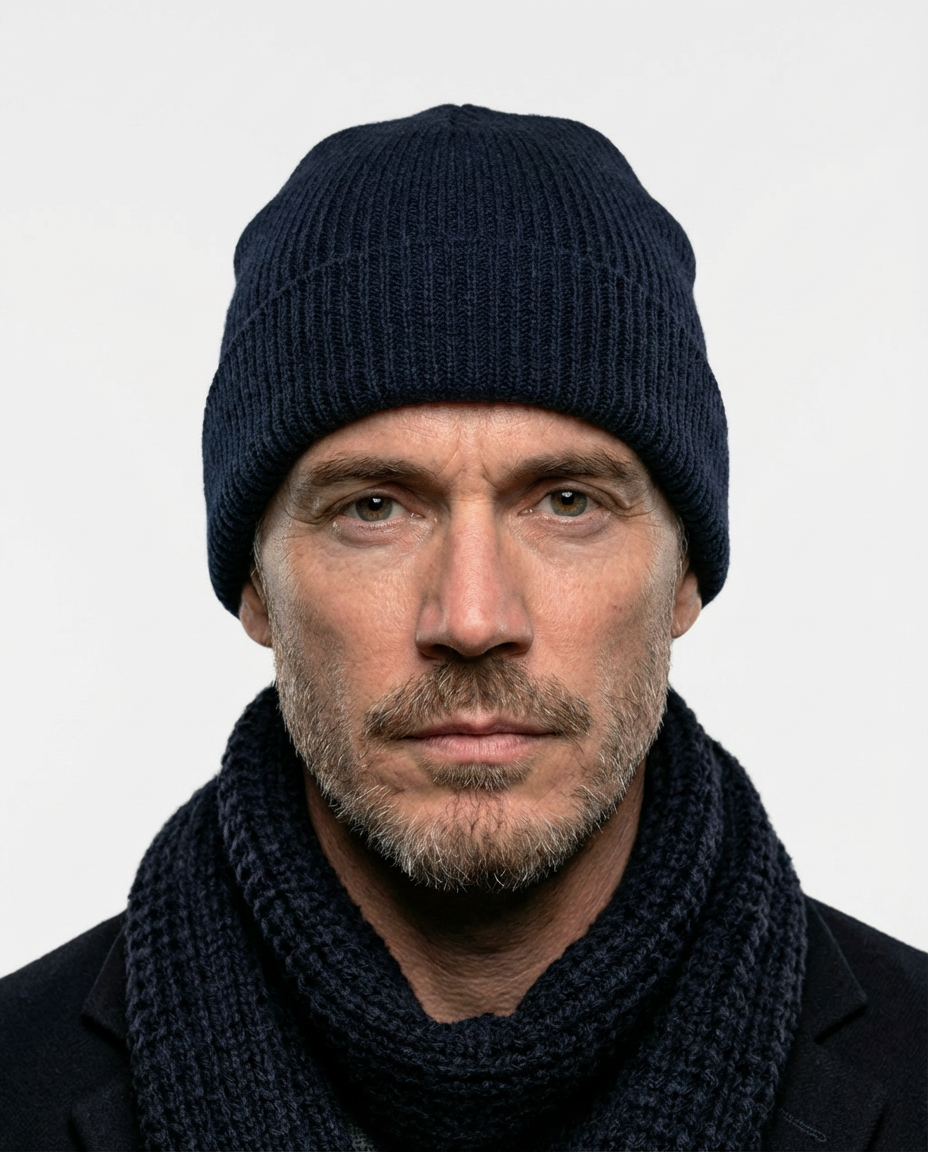 Navy Ribbed Turn-Up Beanie | GRAND London