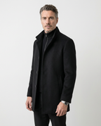 Black Wool Blend Stand Collar Coat | GRAND London