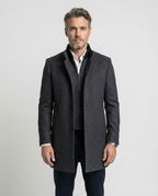 Grey Wool Blend Stand Collar Coat | GRAND London
