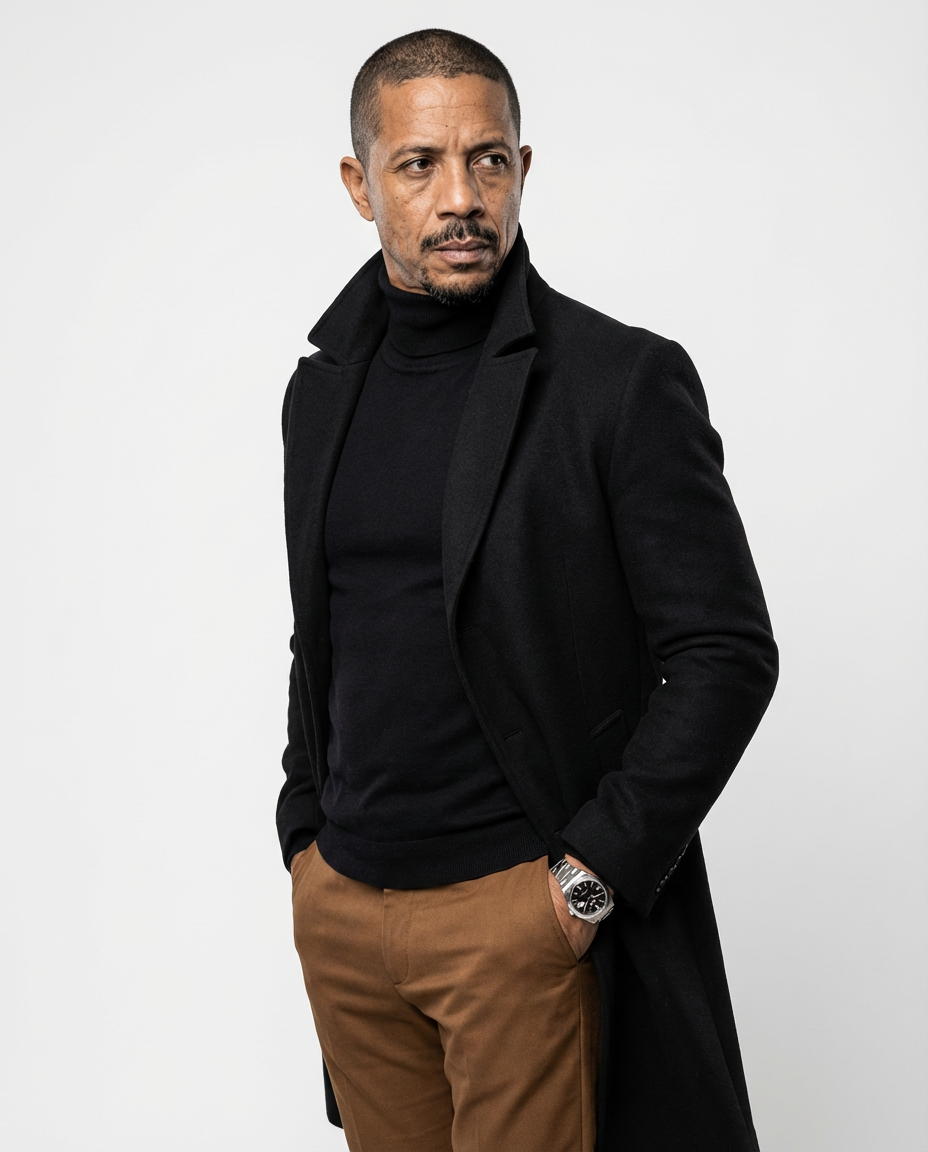 Black Fitted Single-Breasted Overcoat | GRAND London