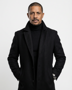 Black Fitted Single-Breasted Overcoat | GRAND London