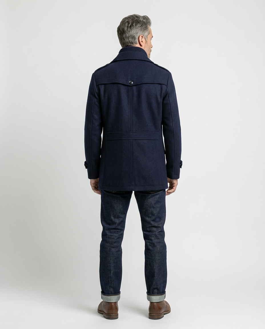 Navy Wool Blend Zip-Front Coat | GRAND London