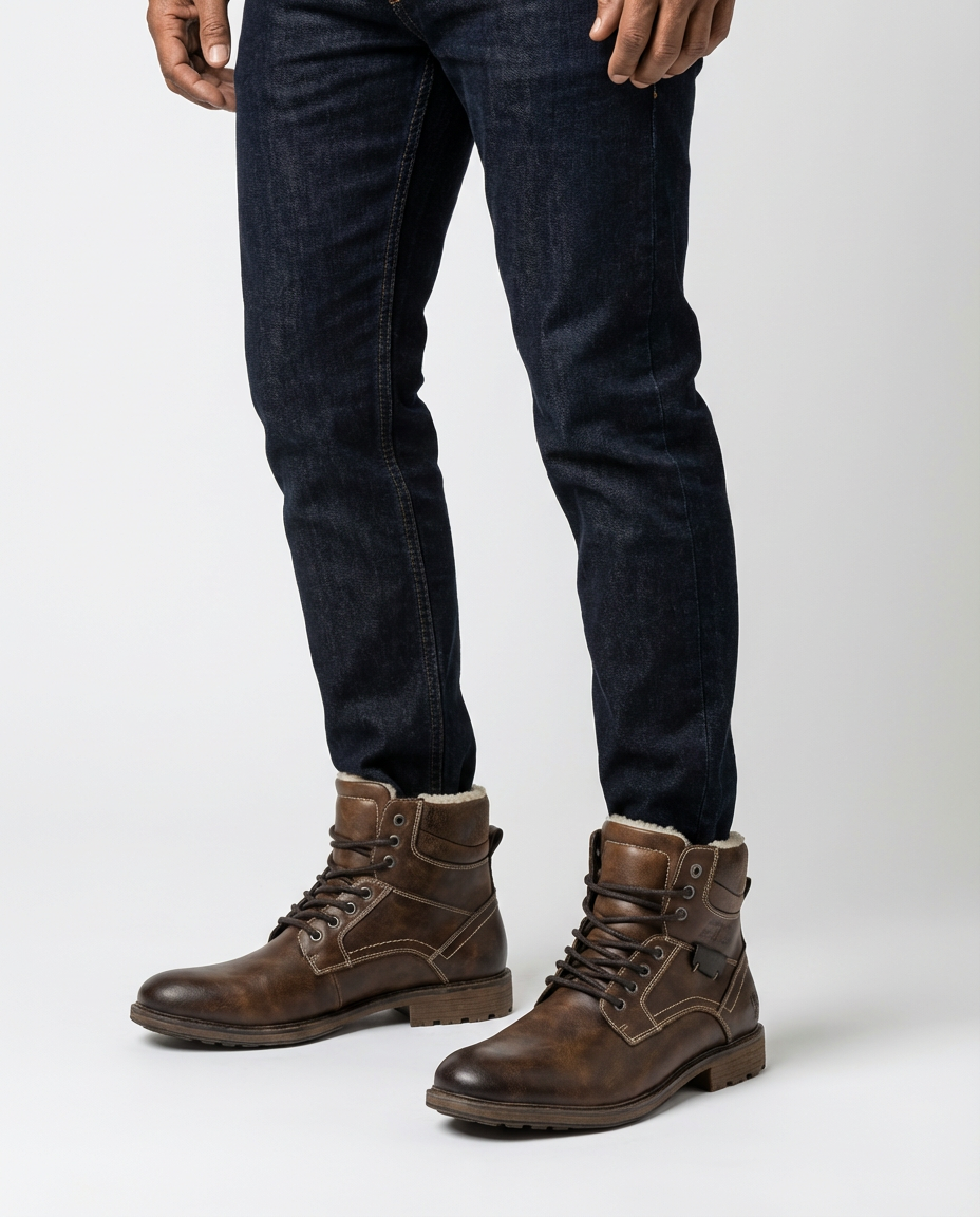 Brown Sherpa Lined Lace-Up Boots | GRAND London