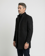 Black Wool Blend Stand Collar Coat | GRAND London