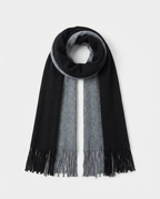 Black Fringed Long Knit Scarf | grand London