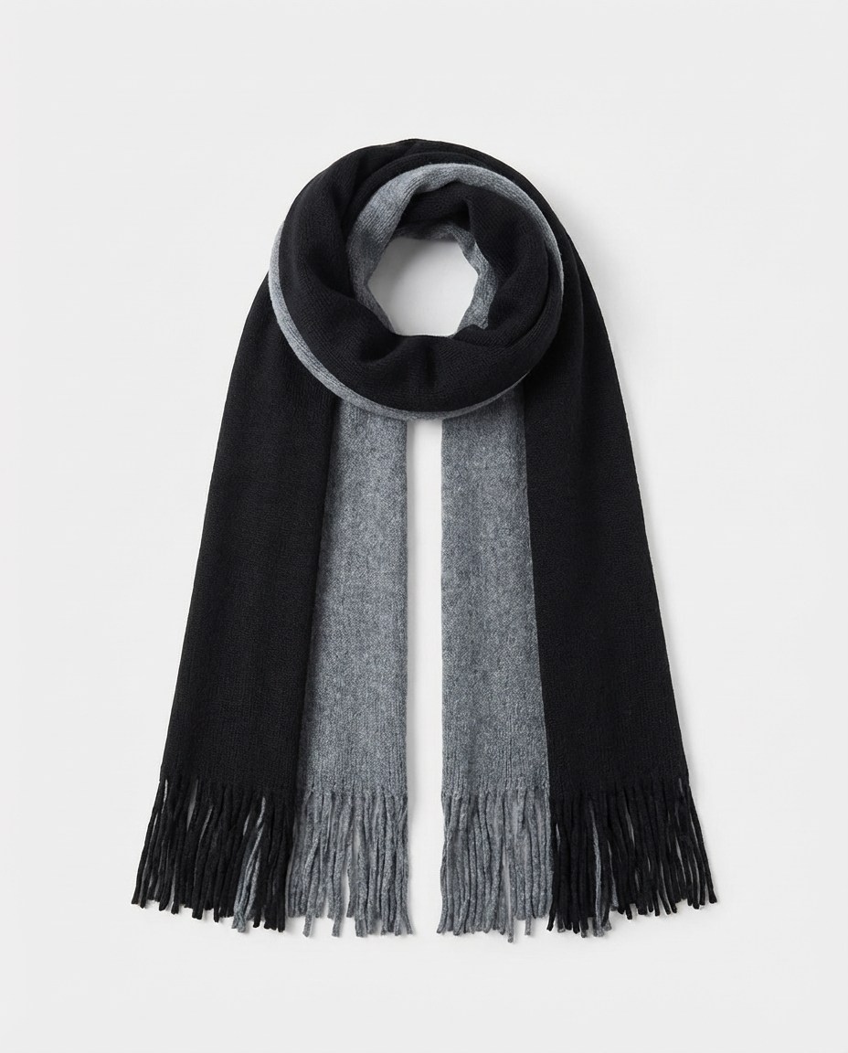 Black Fringed Long Knit Scarf | grand London