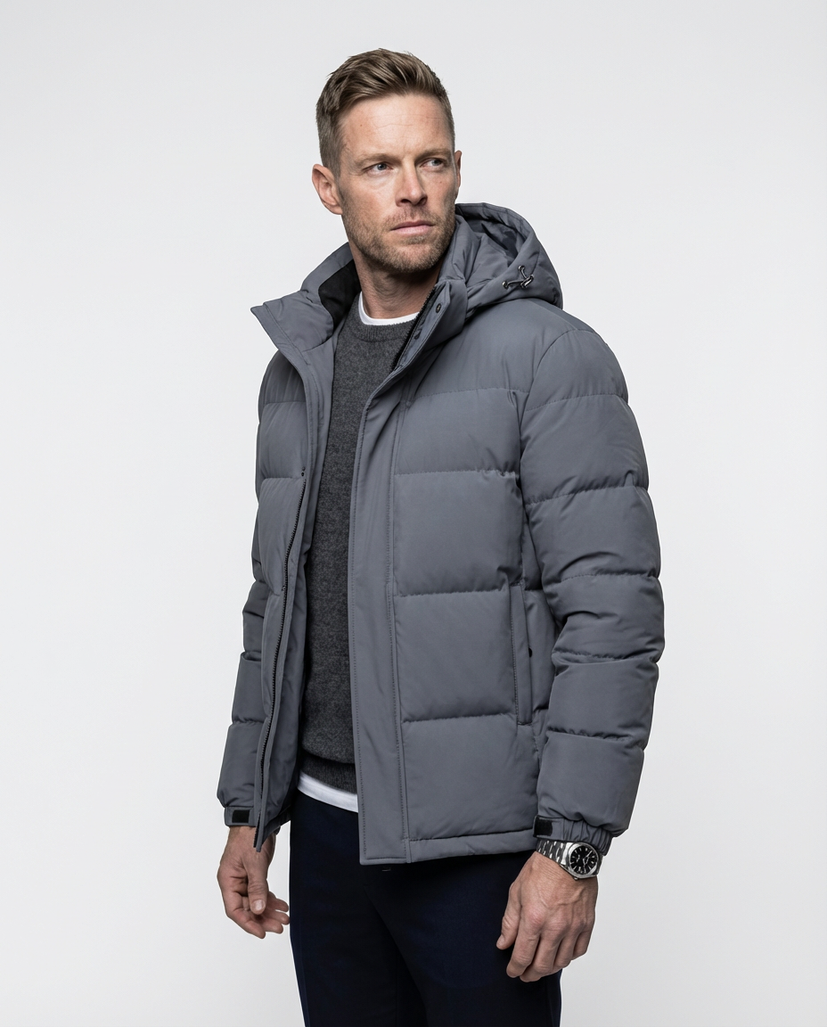 Grey Removable Hood Quilted Puffer Jacket | GRAND London