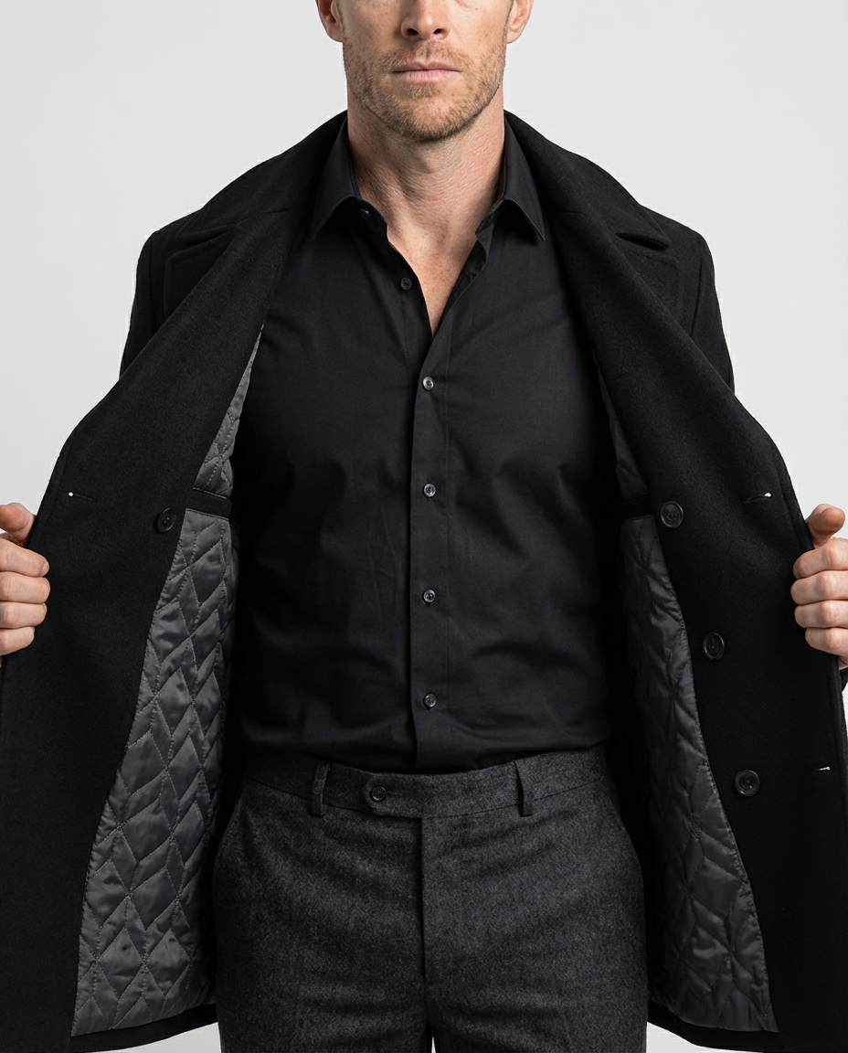 Black Double-Breasted Pea Coat | GRAND London