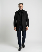 Black Wool Blend Stand Collar Coat | GRAND London