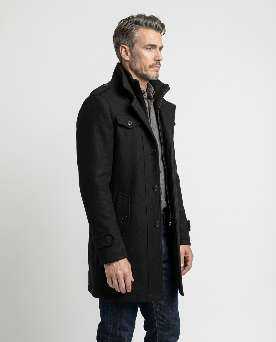 Black Wool Blend Zip-Front Coat | GRAND London