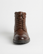 Brown - Leather Cap-Toe Side Zip Boots | GRAND London