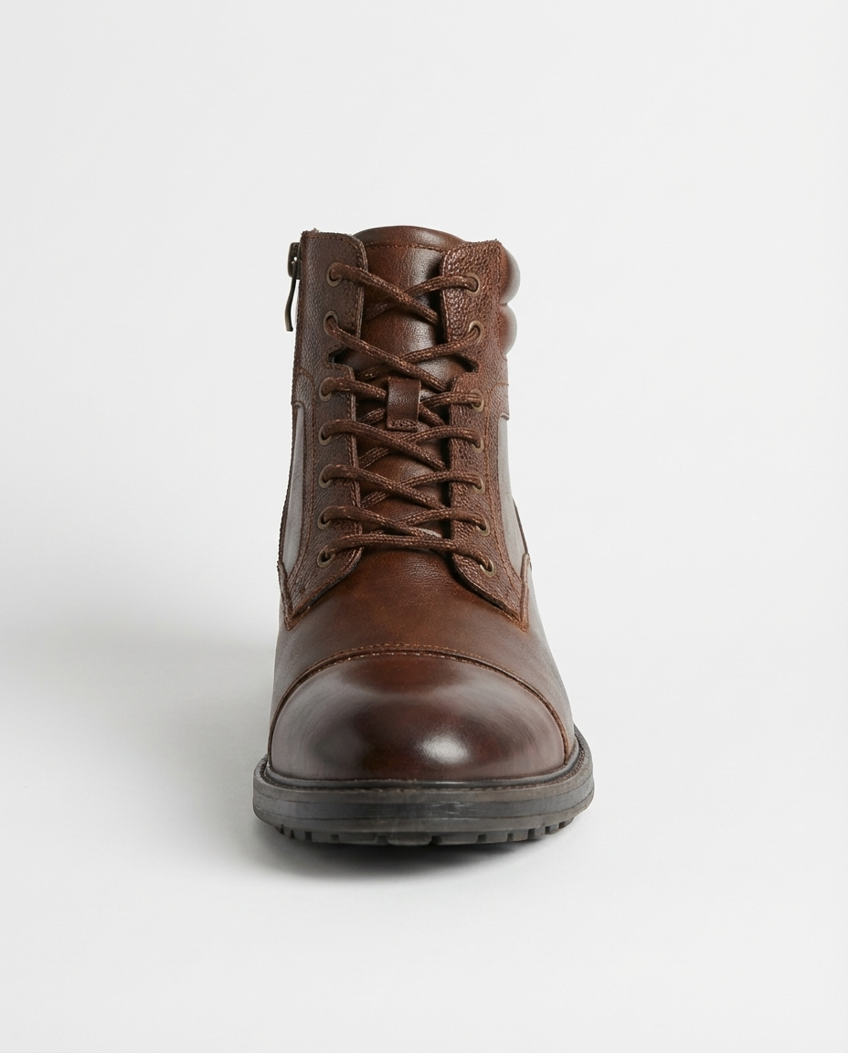 Brown - Leather Cap-Toe Side Zip Boots | GRAND London