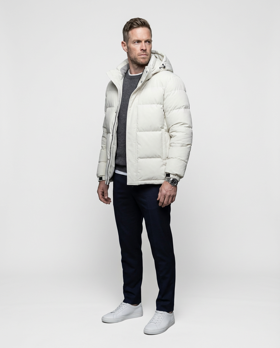 White Removable Hood Quilted Puffer Jacket | GRAND London
