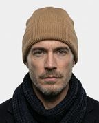 Camel Ribbed Turn-Up Beanie | GRAND London