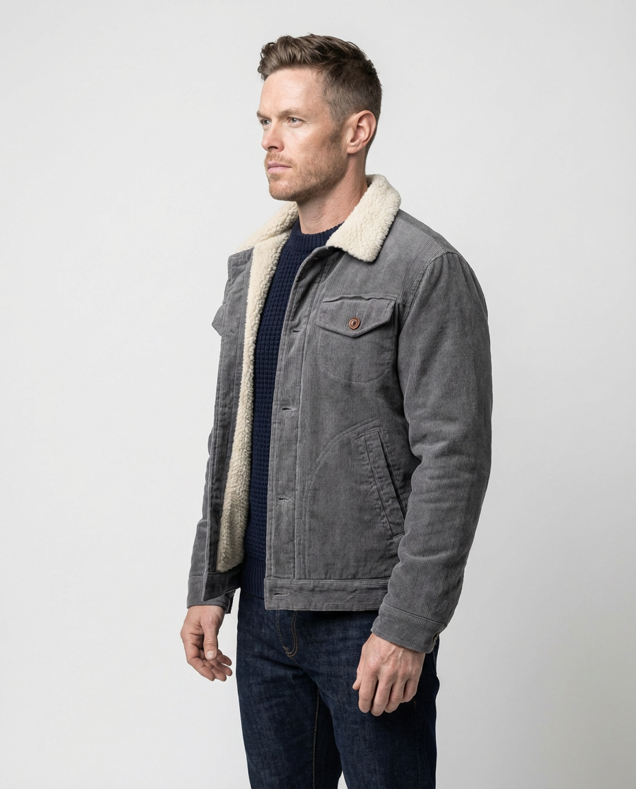 Grey Men's Corduroy Lined Trucker Jacket | GRAND London 